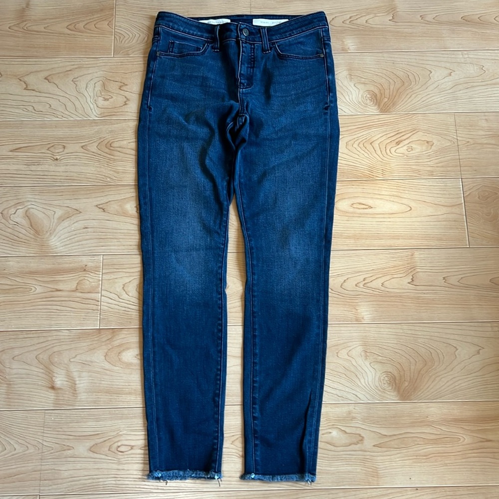 Women’s Pilcro and the Letterpress Script Blue Skinny Jeans Frayed Ankle Size 27